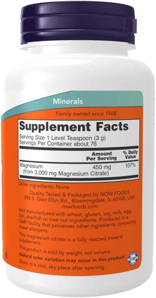 Magnesium Citrate Pure Powder 227g - Now Foods