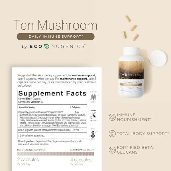 Organic Ten Mushroom Formula, 120 Capsules - ecoNugenics