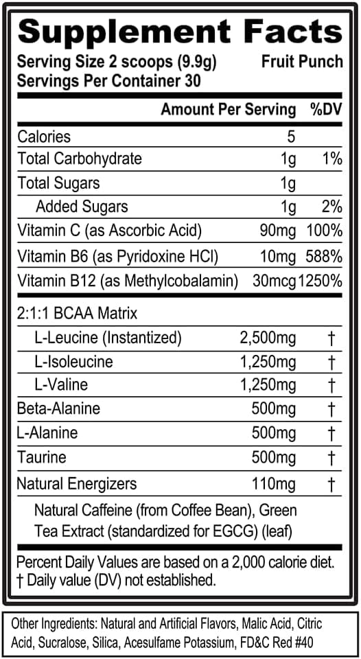 EVLution Nutrition BCAA Energy, Fruit Punch - 288 grams