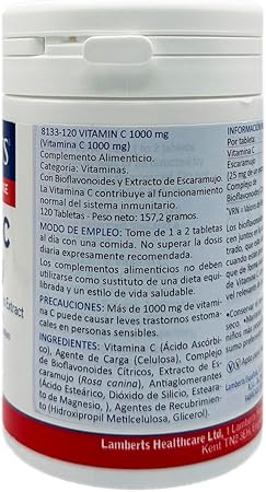 Vitamina C 1000mg con bioflavonoides y rostras - 120 tabletas - Lamberts