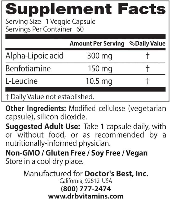 Benfotiamine 150+ Alpha-Lipoic Acid 300, 60 Capsules - Doctor's Best