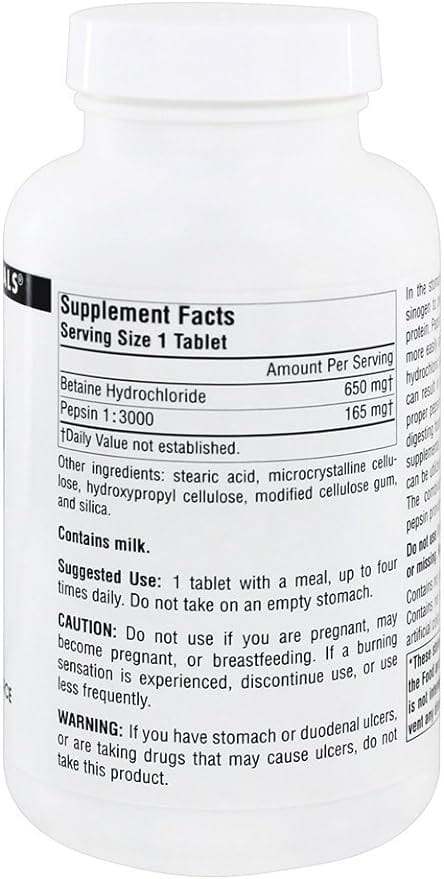 Betaine HCI (z pepsin) - 650 mg 180 tabletek - źródło naturalne