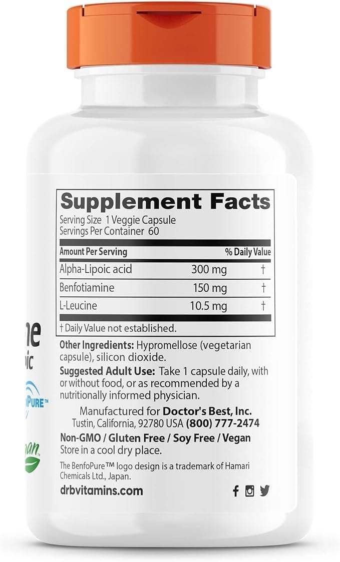 Benfotiamine 150+ Alpha-Lipoic Acid 300, 60 Capsules - Doctor's Best