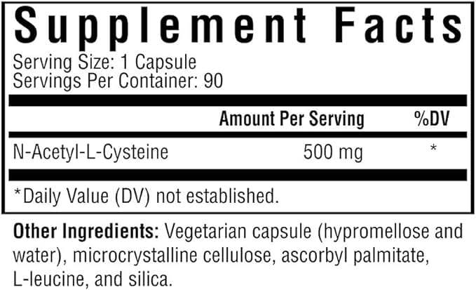 NAC, N -acetil -l -cisteína - 500 mg - 90 cápsulas vegetarianas - buscando saúde