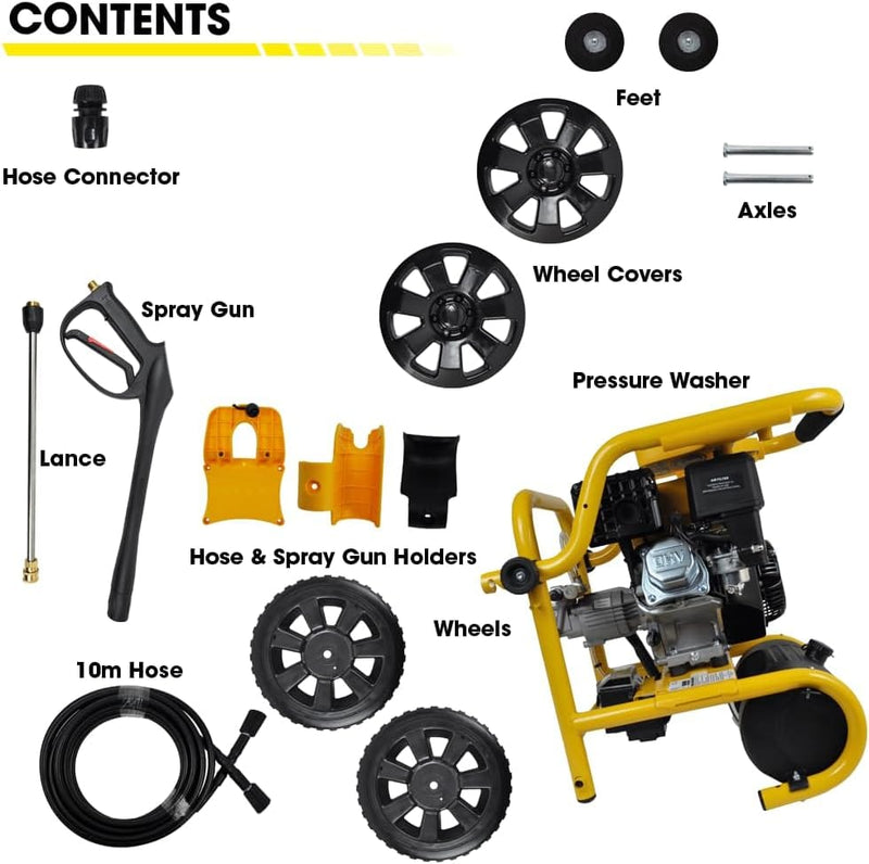 Nettoyeur haute pression à essence 3400 PSI – 5 buses, jet de lavage 9,4 L/min avec réservoir de détergent, pistolet pulvérisateur et lance pour voitures, camionnettes, patios et allées