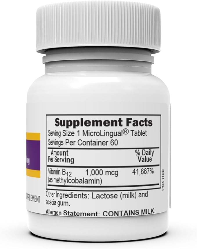 Metilcobalamina B -12 1000 mcg, B -6 y ácido fólico - 60 tabletas microlingües - fuente superior
