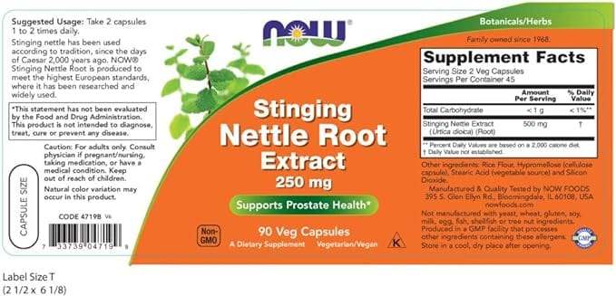 Nettle Root Extract Stinging 250 mg 90 Vcaps - Now Foods