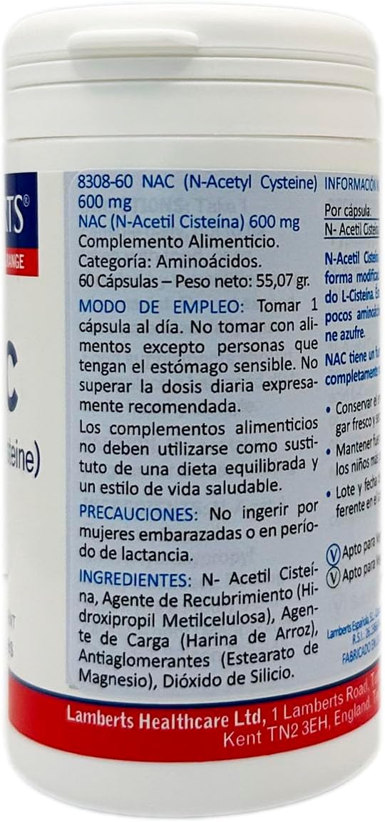 N -acetylowa cysteina (NAC) 600 mg 60 czapek - Lamberts