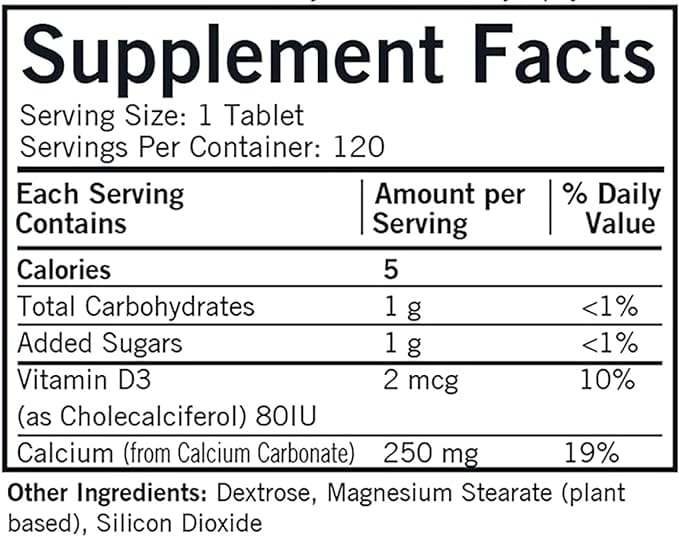 Kalcij, 250 mg s vitaminom D3, 120 tableta za žvakanje, Kirkman Labs