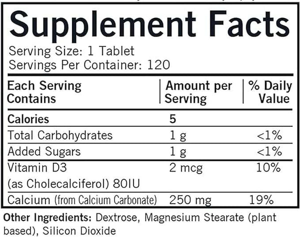 Ασβέστιο, 250 mg με βιταμίνη D3, 120 μασώμενα δισκία, εργαστήρια Kirkman