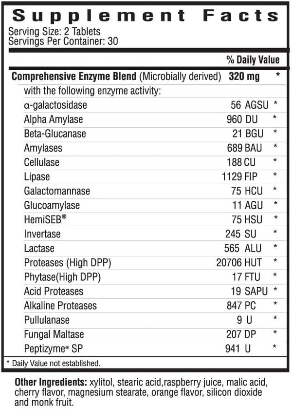 Enzimas de digestão (anteriormente digestão intensiva) - 60 comprimidos mastigáveis ​​- buscando saúde