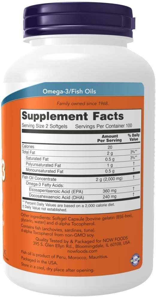 Omega -3, 180 EPA /120 DHA, 200 minkštųjų salelių - dabar maistas