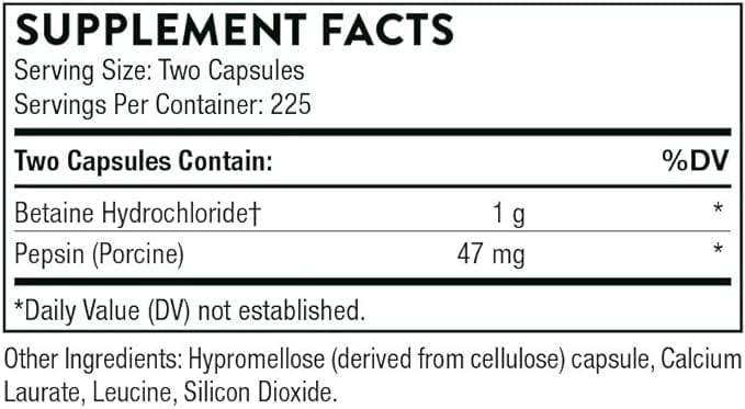 Betaine HCl & Pepsin, 450 capsules - Thorne Research