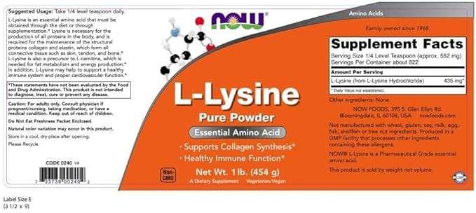 L-lysine Powder 454G - maintenant les aliments