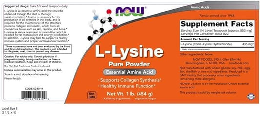 L-Lysine Powder 454g - Now Foods
