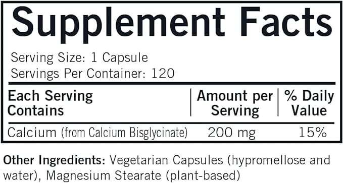 Calcio bisglicinato quelato 200mg (sin vitamina D -3) Hipoalergénico - Kirkman Labs