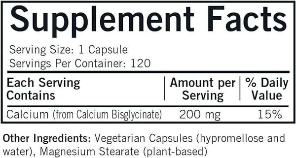 Kalcio bisglicinato 200 mg chelatas (be vitamino D -3) hipoalergiškos - „Kirkman“ laboratorijos