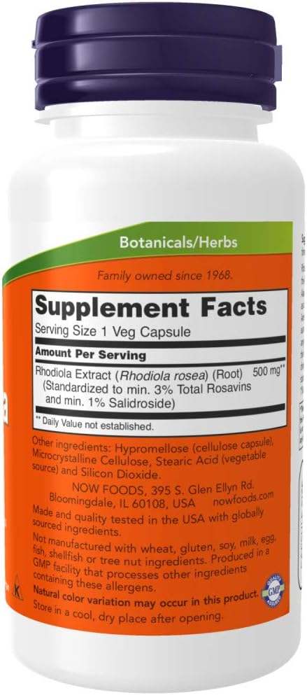 Rhodiola 500 mg, 60 capsules de légumes - maintenant les aliments