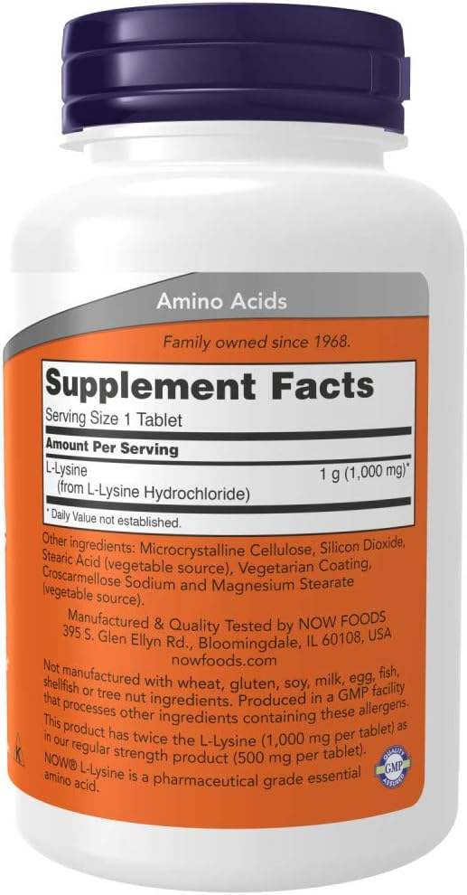 L -lysine 1000 mg 100 tabletas - ahora alimentos