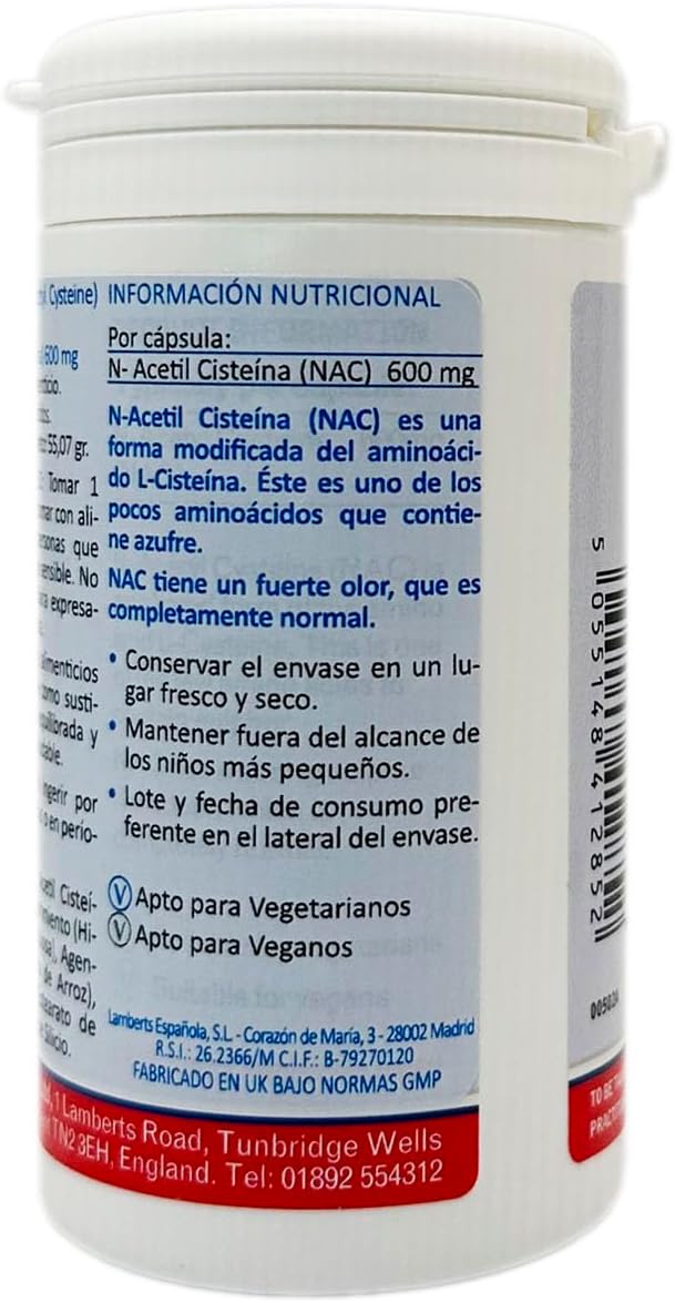 N -acetylowa cysteina (NAC) 600 mg 60 czapek - Lamberts