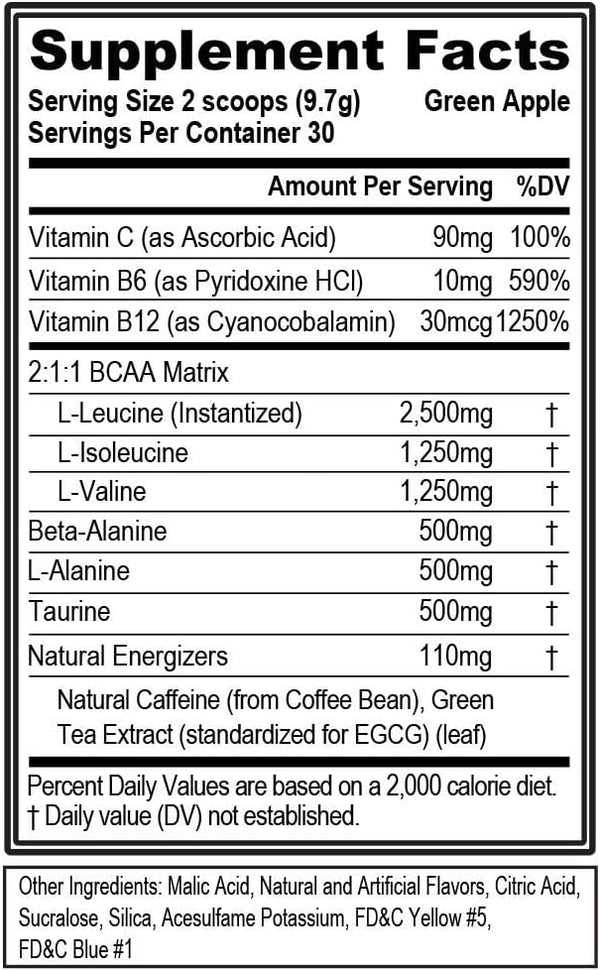 EVLution Nutrition BCAA Energy, Green Apple - 291 grams