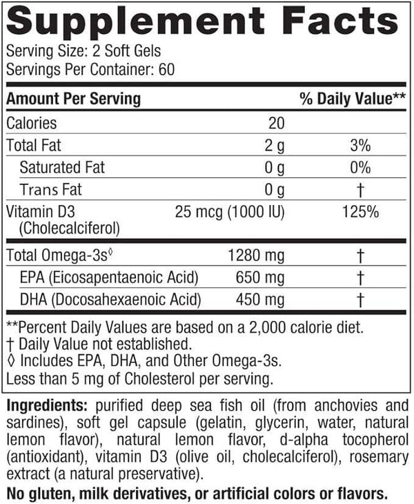 Complete Omega -D3 (Lemon) 1000 mg, 60 geles blandos - Nórdicos Naturales