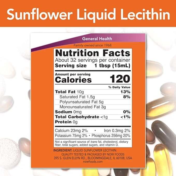 Sunflower Liquid Lecithin 16 fl oz (473 ml) - Now Foods