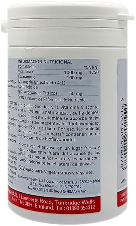 Vitamine C 1000 mg avec bioflavonoïdes et hanches de rose - 120 comprimés - Lamberts