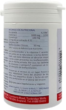 Vitamine C 1000 mg met bioflavonoïden en rozenheupen - 120 tabletten - Lamberts