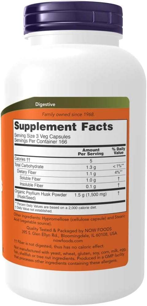 Psyllium Husk Caps 500mg, 500 Capsules - Now Foods