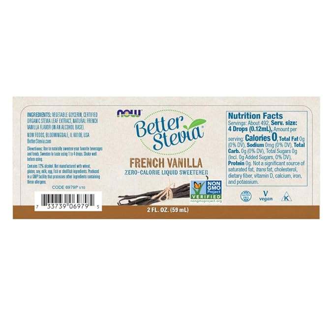 Betere Stevia Liquid Sweetener, Franse vanille, 60 ml - nu voedsel