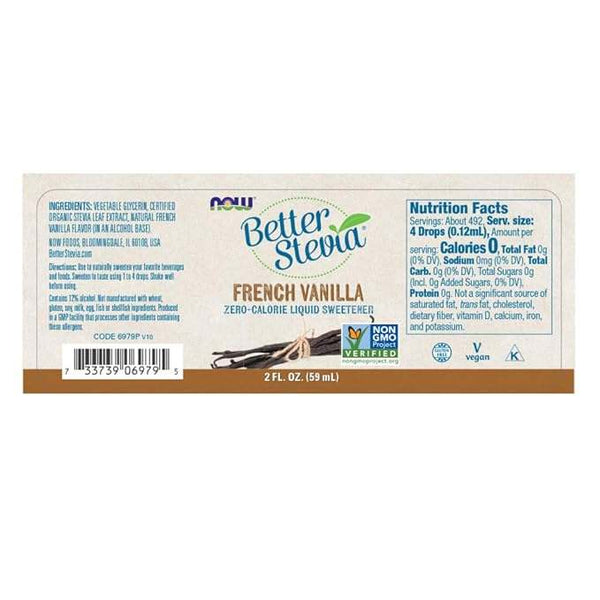 Better Stevia Liquid Sweetener, French Vanilla, 60ml - Now Foods