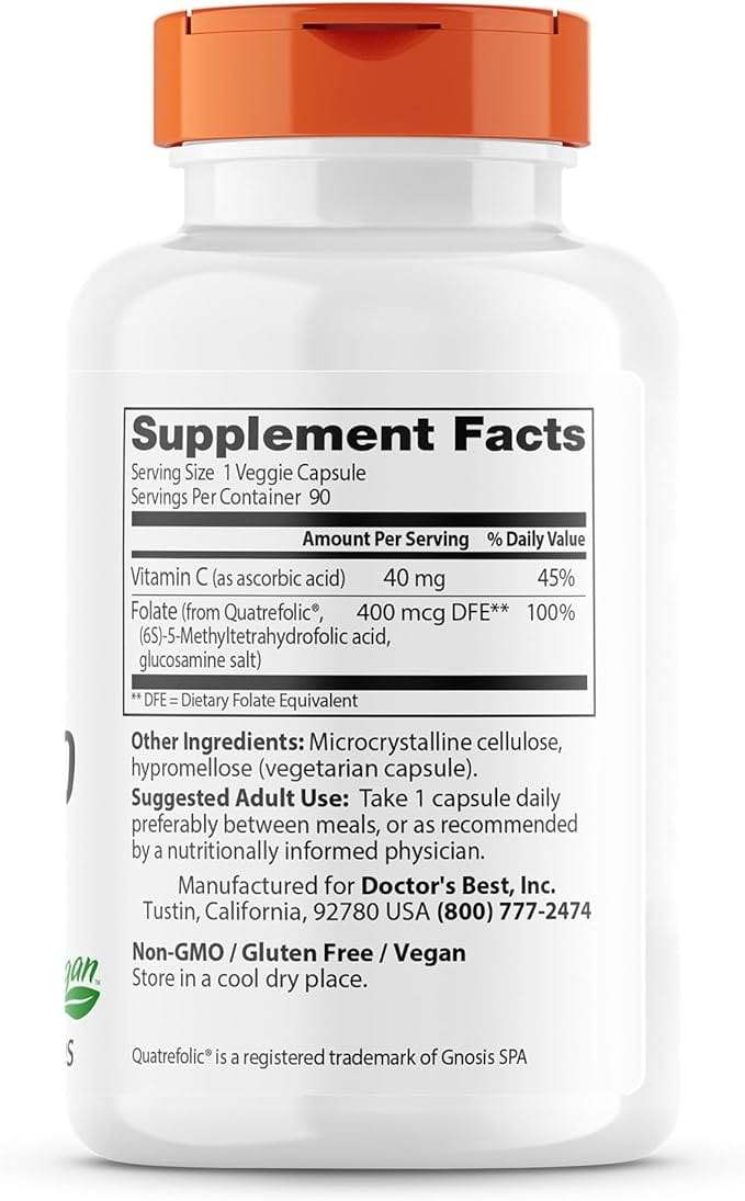 Fully Active Folate 400 with Quatrefolic 400mcg, 90 Capsules - Doctor's Best