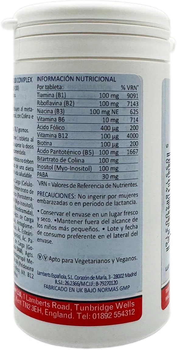 Complejo de vitamina B -100 - 60 tabletas - Lamberts