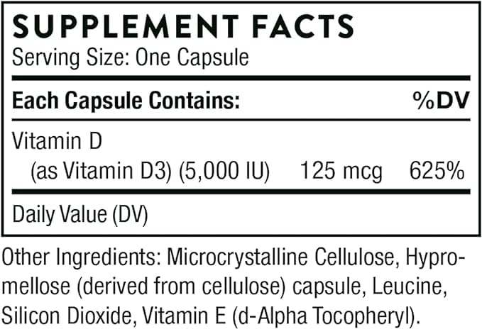 D -5000 (vitamin D3) 60 Vegetarijanske kapsule - Thorne istraživanje