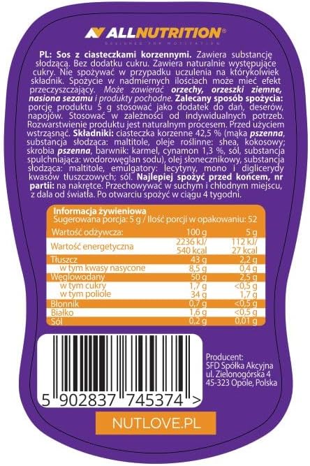 Allnutrition Nutlove Sauce, Cinnamon Cookie - 280 ml