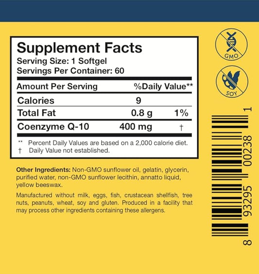 CoQ10 Powder 400mg - 60 Softgels - Researched Nutritionals