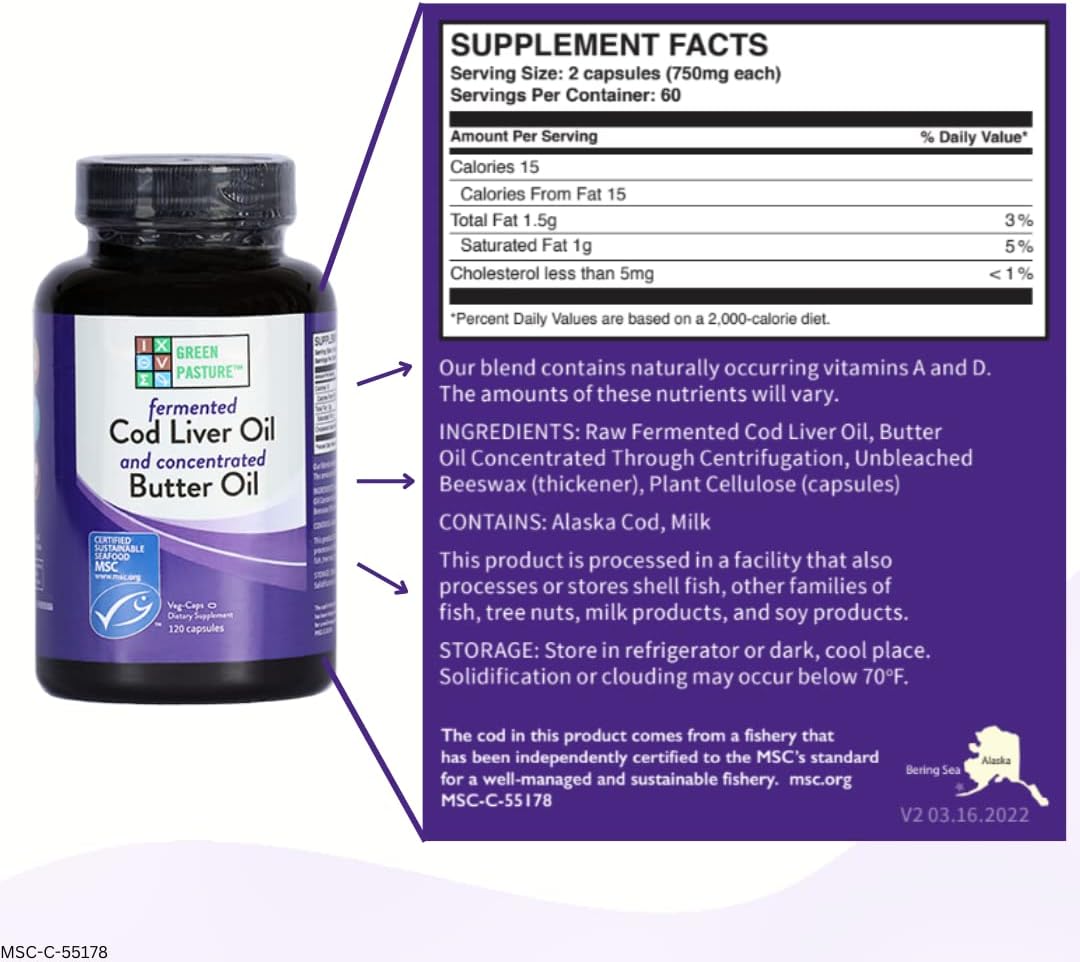 Fermented Cod Liver Oil – 120 Caps – Green Pasture