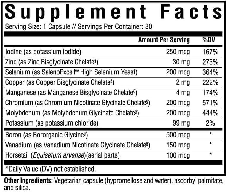 Complexe de traces de minéraux - 30 capsules végétariennes - recherche de santé