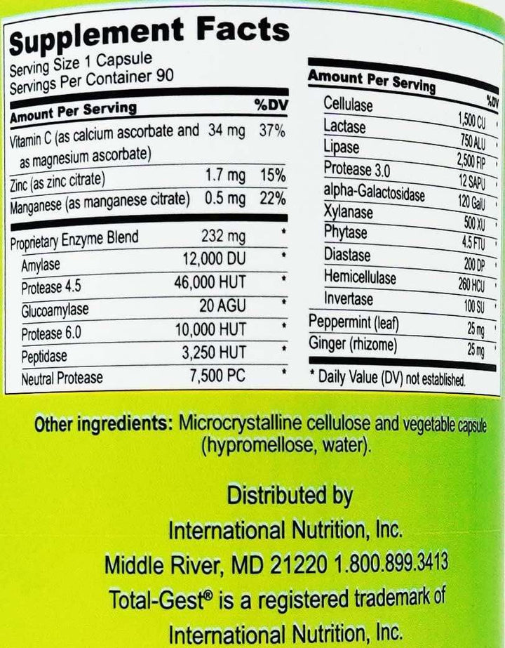 Total Gest Full Spectrum Enzyme - 90 Caps - Longevity Science