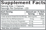 TMG with Folinic Acid and Methyl B12, 500mg, 120 Capsules - Kirkman Laboratories