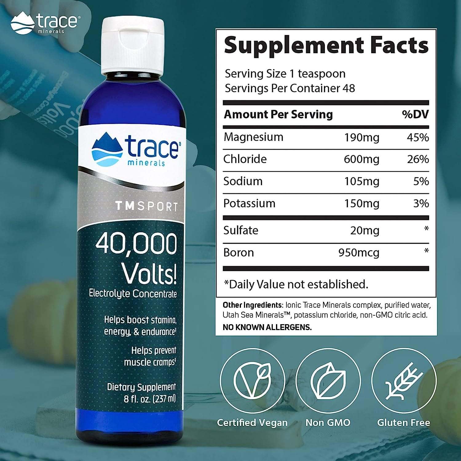 TM Sport, 40 000 volt! Elektrolytkoncentrat, 8 fl oz (237 ml) - spårmineraler