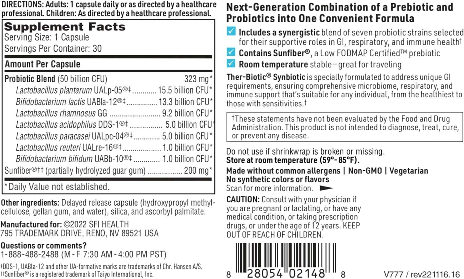 Probiotico sinbiotico Ther -biotic, 30 capsule - Klaire Labs (SFI Health)