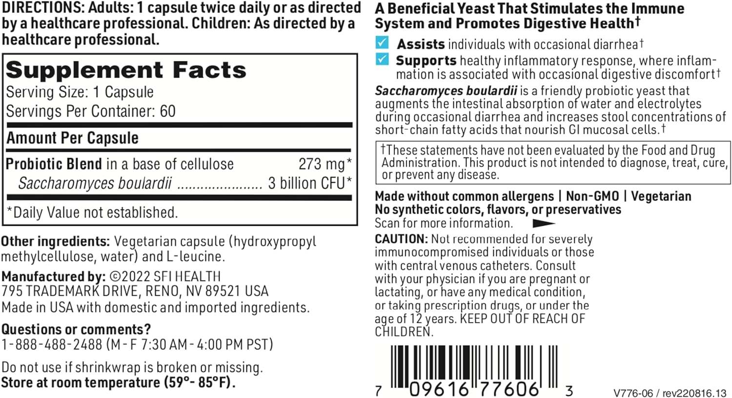 Ther -Biotic Saccharomyces Boulardii 60 Capsules - Klaire Labs (SFI Health)