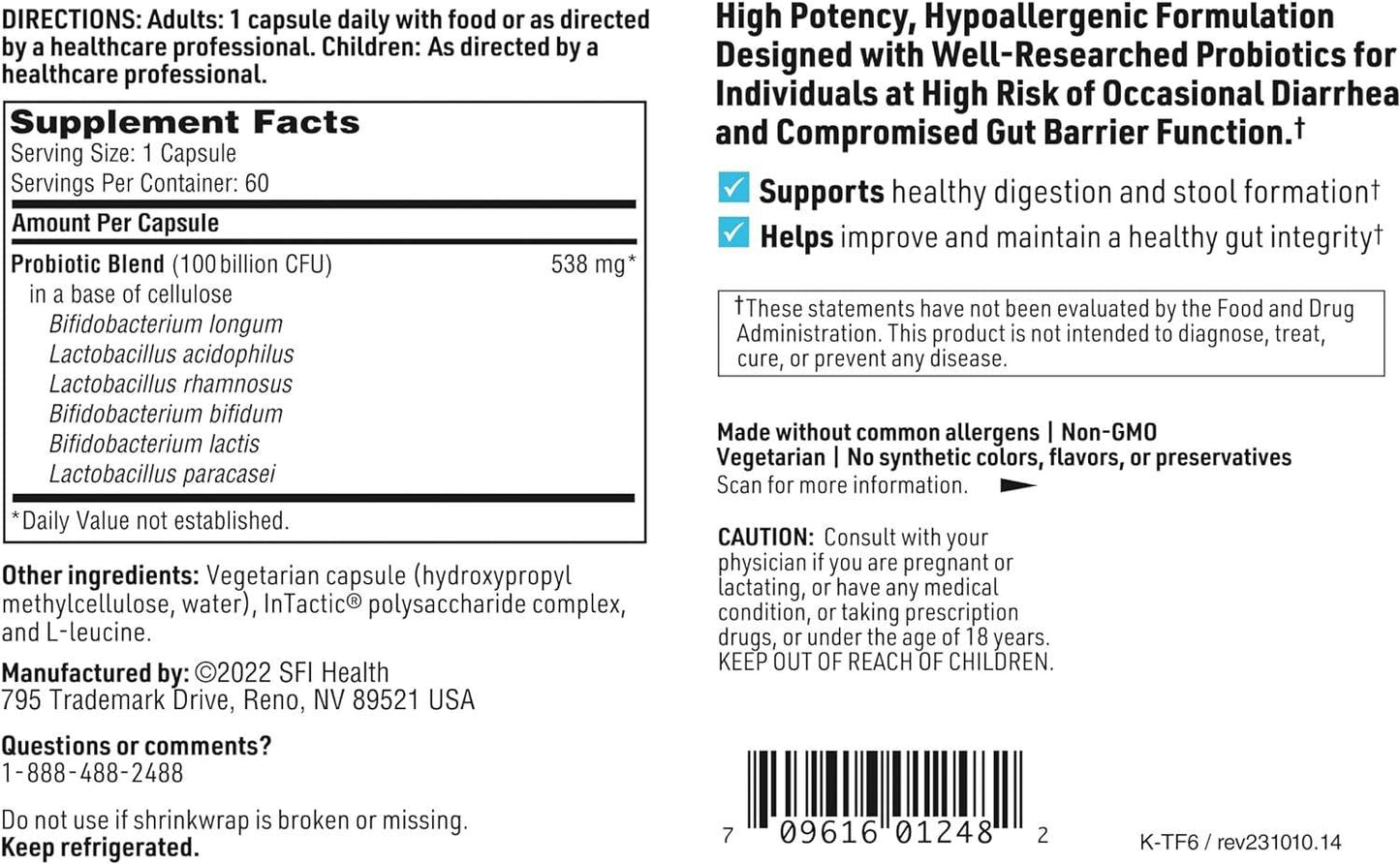 Ther-Biotic Leaky Gut (Factor 6), 60 Capsules - Klaire Labs  (SFI Health)