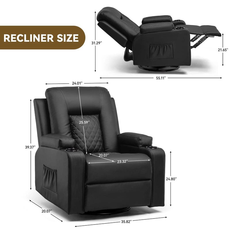 Oversized Recliner Massaging Armchair – Swivel Lounge Chair with Heat & Extended Footrest