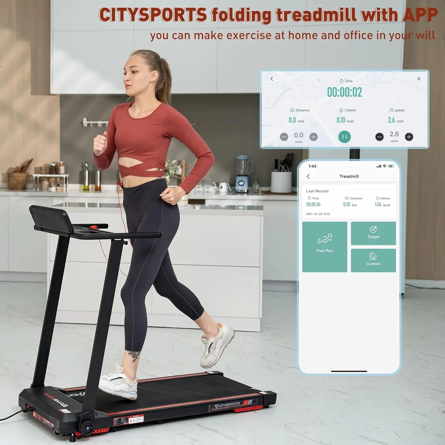 Cinta de correr plegable premium - Treinta portátil portátil y de oficina Fitness