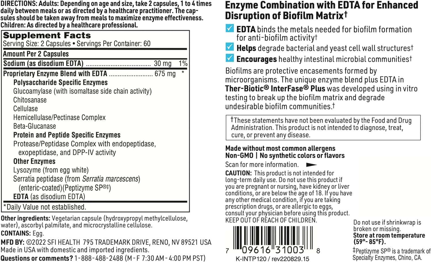 Ther -Biotic Interfase ™ 120 VEG CAPS - Klaire Labs (SFI Health)