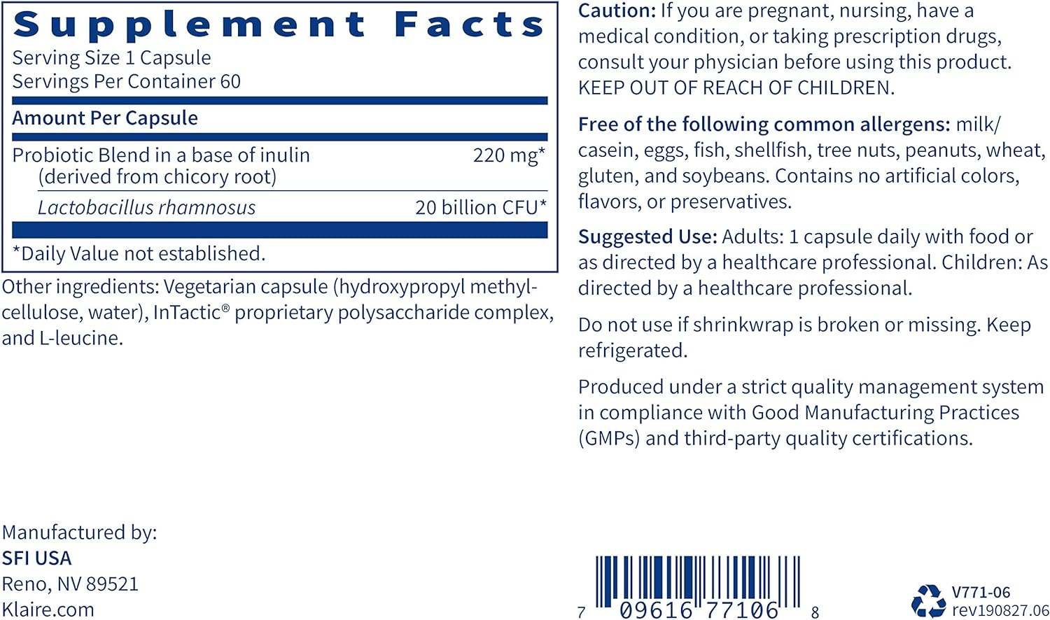 Тер -Биотичен фактор 1, 60 капсули - Klaire Labs (SFI Health)