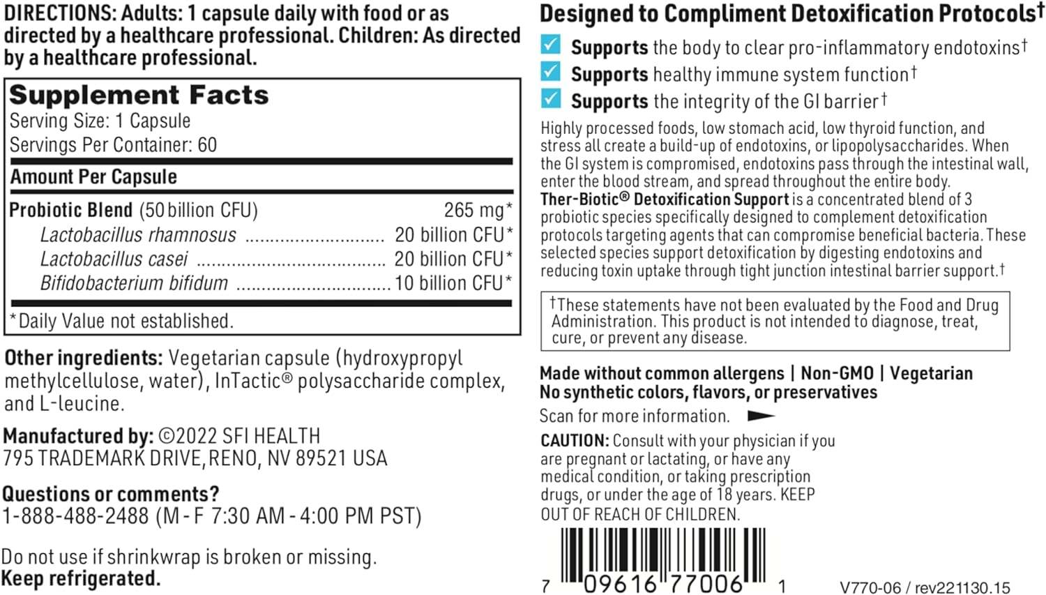 Soporte de desintoxicación biótica, 60 cápsulas - Klaire Labs (SFI Health)